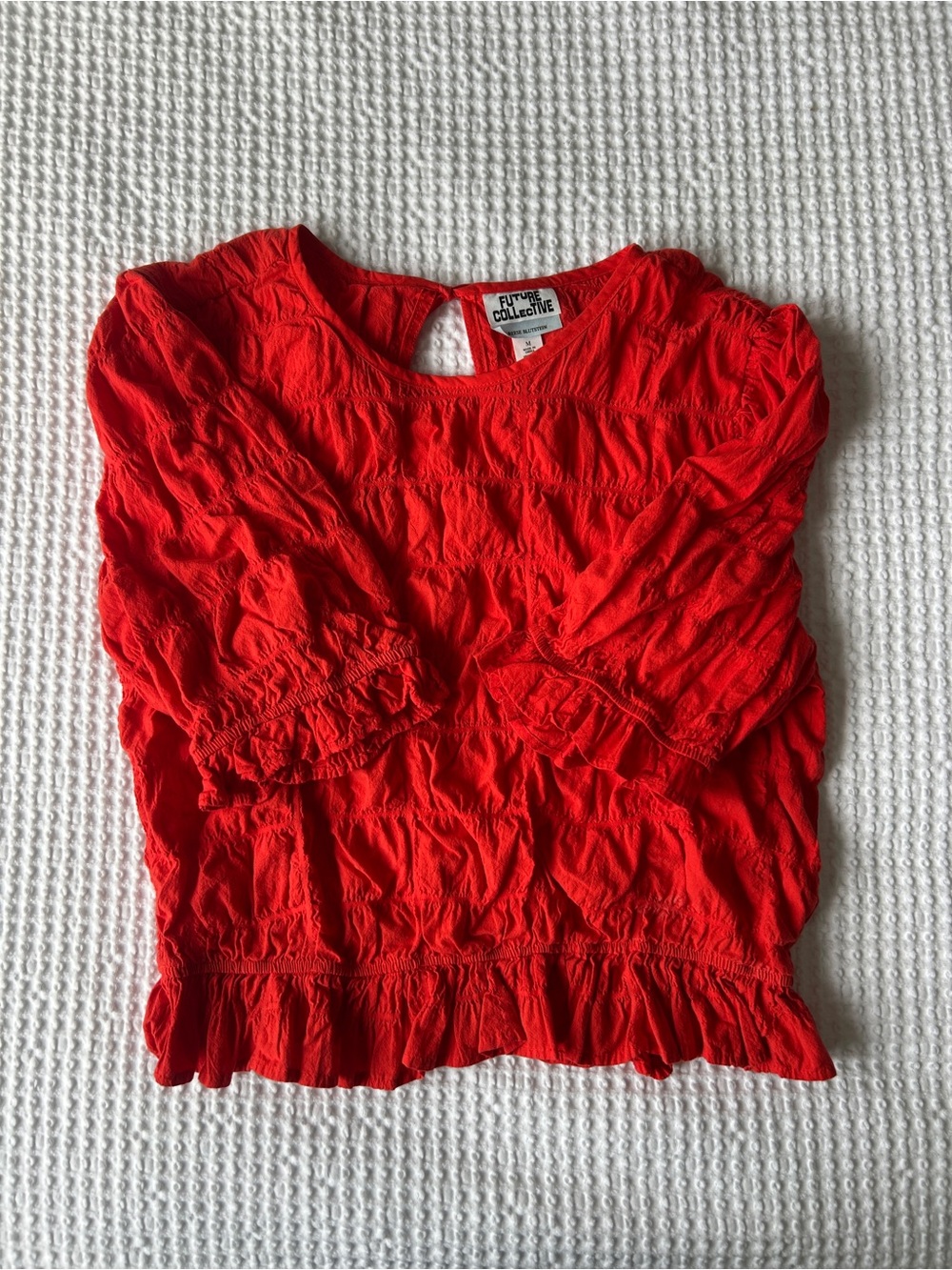 Red Mid-Length Sleeve Ruffle Top